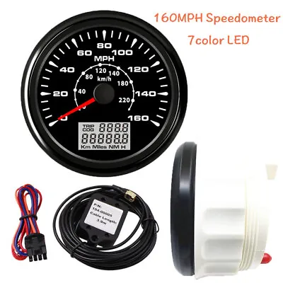 85mm 3-3/8  GPS Speedometer Odometer 160MPH For Car Boat 7 Color LED Black 9-32V • $71.20