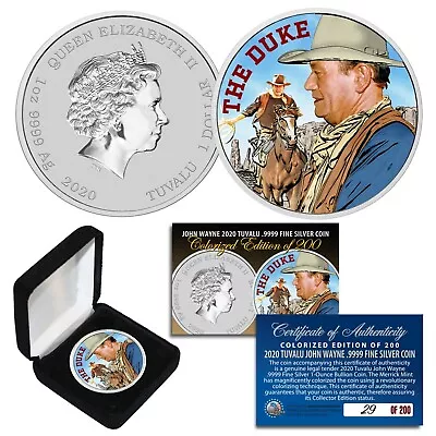 2020 1 OZ Pure Silver BU Tuvalu JOHN WAYNE The Duke Colorized Coin S/N # Of 200 • $79.95