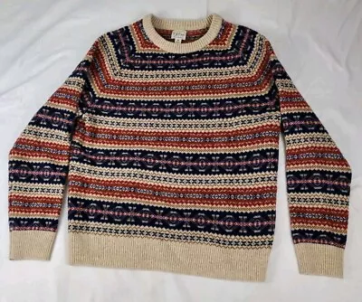 J. Crew Mens Sweater Medium Multicolor Fair Isle Lambs Wool Crewneck  • $39.99