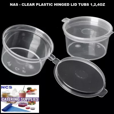 Clear Hinged Lid Plastic Single Use Sauce Containers Cups Pot Tub Deli Takeaway • £3.96