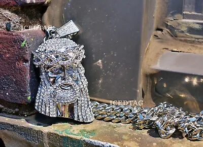 Hip Hop Iced Bling-ed Out Jumbo Jesus Head Lab Diamond Pendant 30  Chain Set • $22.94