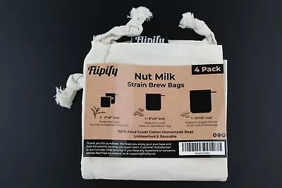 4 Pack Cotton Strainer Nut Milk Bags Tea Juice Cold Brew Filter Bags 8x10 12x12 • $7.90