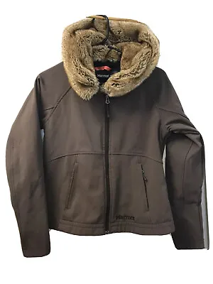 Marmot Davos Furlong Brown Faux Fur Hood Softshell Zip Jacket Coat S Small • $35