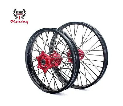   Wheels Set Red Hub Honda CR125 CR250 CRF250 CRF450 21  & 19  Black Rims • $449.34