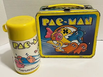 Vintage 1980 Pac-Man Metal Lunchbox & Thermos • $25