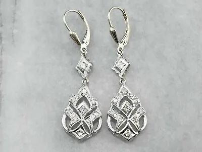 Vintage Art Deco Style Lab Created Diamond Drop-Dangle Sterling Silver Earrings • $68.60