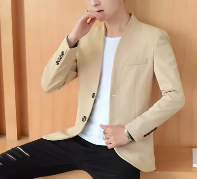 Korean Men's Slim Fit Single Breasted Blazer Jacket Long Sleeve Outwear Business • $89.19