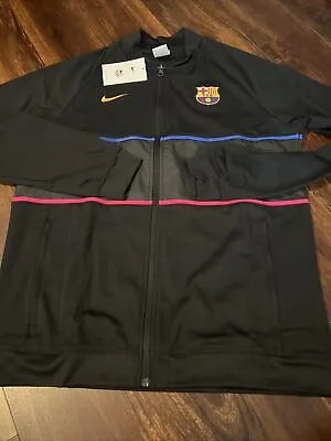 New Nike Mens FC Barcelona Soccer Warmup Full Zip Jacket Size 2XL Black • $45