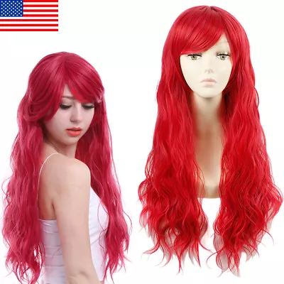 [In Stock]Women Red Cosplay Wigs 80cm Long Wavy Curly Hair Party Hair Wig • $13.99