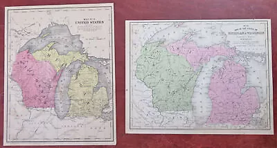Michigan & Wisconsin Detroit Milwaukee Green Bay Madison Flint 1853 Lot X 2 Maps • $60