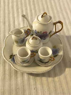 Vintage Porcelain Purple Flower Mini Tea Set W/ Gold Trim • $14