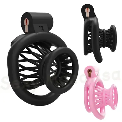 Resin Male Chastity Device Inverted Cage For Men Locking Belt With 4 Rings CC551 • $34.99