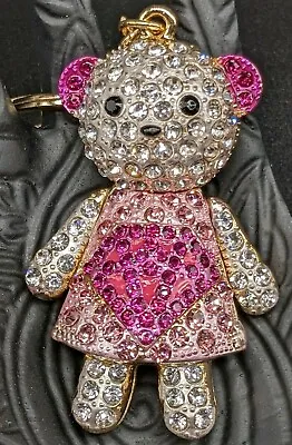 £4.09 • Buy *UK* Crystal Diamante Pink Teddy Bear Bag Purse Keyring Charm Rhinestone 6325