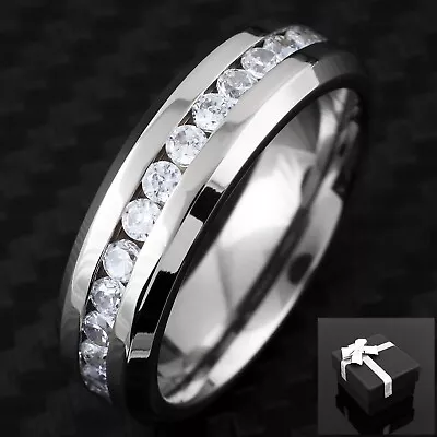 5/7mm Titanium 1.6 Carat Dazzling Eternity CZ Men's Wedding Band Ring Size 5-15 • $15.99