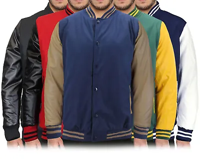 Men's Classic Snap Button Vintage Baseball Letterman Varsity Jacket LMJ • $52.45