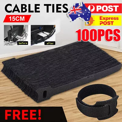 100PCS Reusable Cable Tie Nylon Hook Loop Strap Cord Ties PC TV Organiser • $14.89
