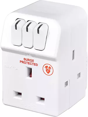 Masterplug MSWG3 Three Socket Surge Protected Adaptor With Individual Switches • £12.86