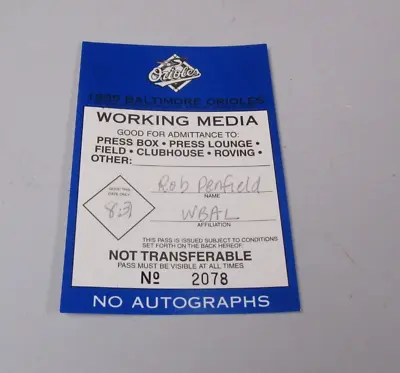 1995 Baltimore Orioles Baseball Game WBAL Working Media Pass Cal Ripken Streak • $9.95