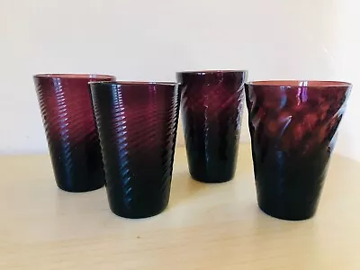 Lot Of 4 Vintage Handblown Mid Century Purple Glasses Swirl Mexico • $15