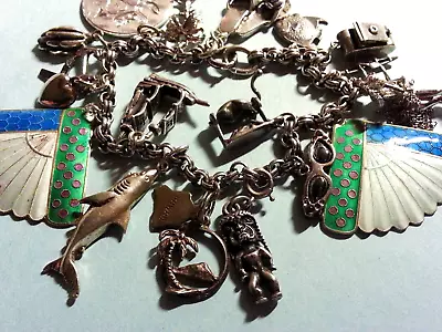 Sterling Silver Charm Bracelet & 19 Charms Nautical Rare Rotisserie Hawaii 8  • $159.99