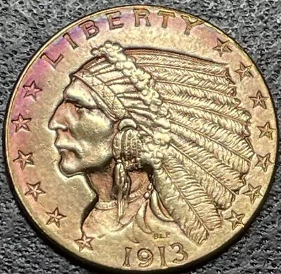 1913-P $2.50 Gold Indian Head Quarter Eagle Coin XF/AU Detail! • $419