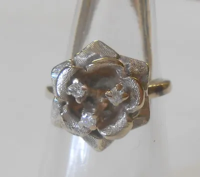 Vintage Triple Diamond Rose Flower Design 14K White Gold Ring Size 6.5 Signed WS • $349