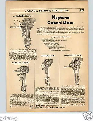 1936 PAPER AD 2 Sided Neptune Outboard Motor Motors Master Twin Spec Sheets • $14.99
