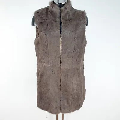 Gilet Brown Real Genuine Rabbit Fur Waistcoat Sleeveless Jacket Bodywarmer 12 • £24.99