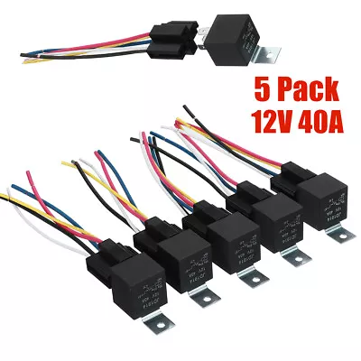 5 Pin 5 Wires 12V 40Amp Car SPDT Automotive Relay DC W/ Harness Socket 5PCS • $20.99