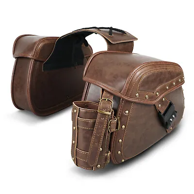 Motorbike Universal Luggage Leather Saddlebags For Kawasaki Vulcan 900 1500 1600 • $81.99