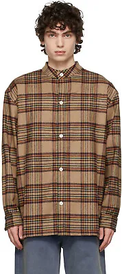 Drole De Monsieur Brown Checked Oversized Mao Collar Wool Shirt Size L $RRP400 • $102.74