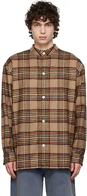 Drole De Monsieur Brown Checked Oversized Mao Collar Wool Shirt Size S $RRP400 • $121.36