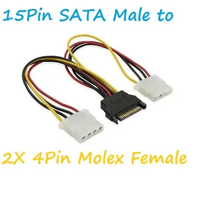 £2.98 • Buy 20cm Dual IDE Molex Female To SATA Power Y Splitter Cable For Hard Drive HDD DVD