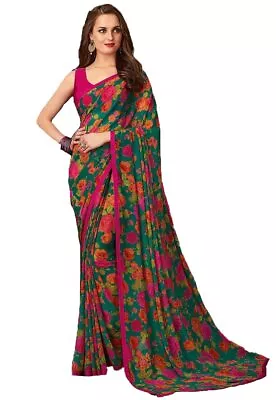 Women's Printed Semi Georgette Saree With Blouse • $15.99