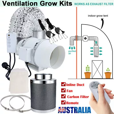 4  6  Inline Fan Carbon Filter Ducting Grow Tent Air Ventilation Kit +Controller • $155.95