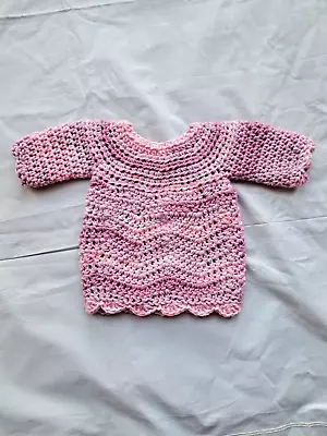 Pink Crochet Baby Dress 🩷Newborn Baby Girl Retro Crochet Hand Knit Tunic Dress • £10