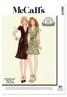 M8379 Sewing Pattern Vintage 1970s Misses' Wrap Dresses Size 16-24 McCall's 8379 • $8.95