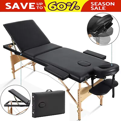 £79.10 • Buy Massage Bed Table Couch Portable 3 Way Black Adjustable Folding Therapy Beauty