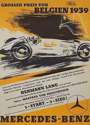 Mercedes Benz Belgien 1939 Vintage Race Car Poster • $22