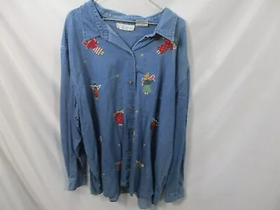 Victoria Jones Womens Shirt 32W Angels Plus Long Sleeve Embroidered Button Denim • $17.99