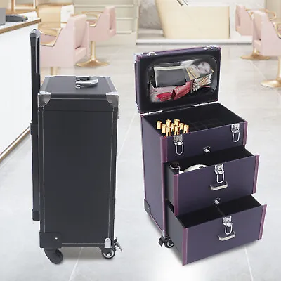 $95 • Buy Professional Rolling Makeup Case, Portable Trolley With Wheels & Large Storage