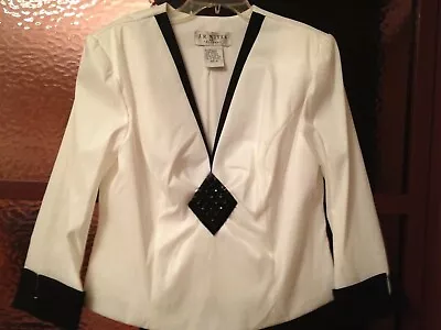 Nwt J.r. Nites  By Galiano  White  Black Decorated Evening Top Blouse  Size  16 • $44.99