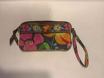 Vera Bradley Zip Wallet Wristlet Clutch Jazzy Blooms Gray Orange Pink Flowers • $12.90