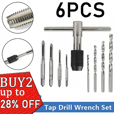 6Pcs TAP WRENCH & GRIP CHUCK SET TOOL T-HANDLE METRIC M3 M4 M5 M6 M8 AND DIE UK • £4.86