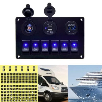$29.99 • Buy Blue Car Marine Boat 6-Gang Waterproof Circuit LED Rocker Switch Panel Breaker