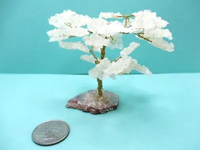 Quartz Crystal Chip And Wire Miniature Tree Of Life 3  Tall On Rock Base Bonsai • $14.95