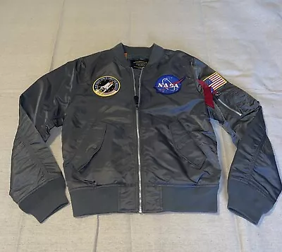 Alpha Industries L-2B Nasa Space Gray Full Zip Bomber Jacket Patches Size Medium • $89.99