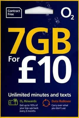 O2 PAY AS YOU GO PAYG 02 SIM CARD FOR IPHONE BLACKBERR  7gb Unlimited Calls Sms • £0.99