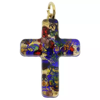 Glass Of Venice Murano Glass Cross Pendant Necklace 1-3/4  Cross For Women Multi • $39.95