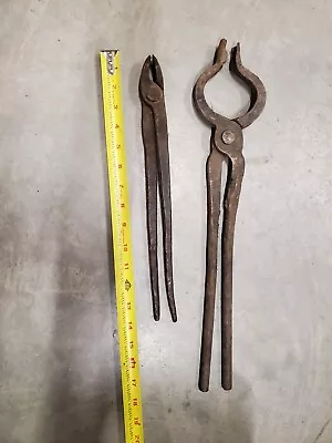 Blacksmith Tongs-Vintage Lot Of 2 Antique Blacksmith Or Farrier Forging Tools • $22.99